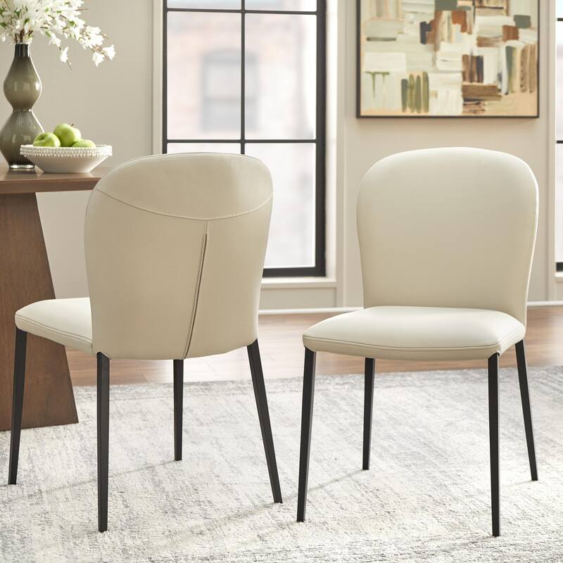 Lifestorey Katherine Leather Dining Chair (Set of 2) - Set of 2 - White Frost/Black