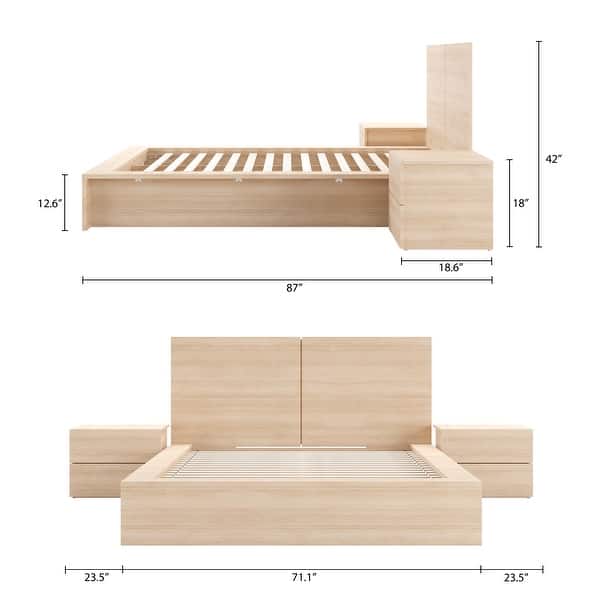 dimension image slide 1 of 6, James 4-Piece Bedroom Set with Bed, Headboard, and 2 Nightstands