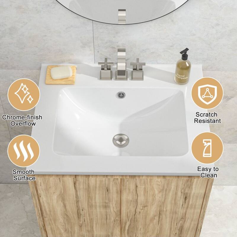 Kichae Vanity Top Sink 24 Inch Ceramic Bathroom Sink with 3 Faucet