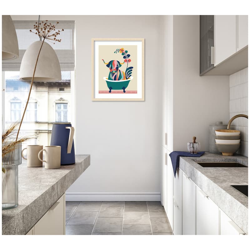 Kate and Laurel Framed Art Mid Century Modern Cow in Bathtub by Rachel Lee