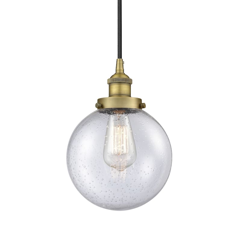 Innovations Lighting 616-1PH-12-8 Beacon Pendant Beacon 8" Wide Mini - Brushed Brass / Seedy