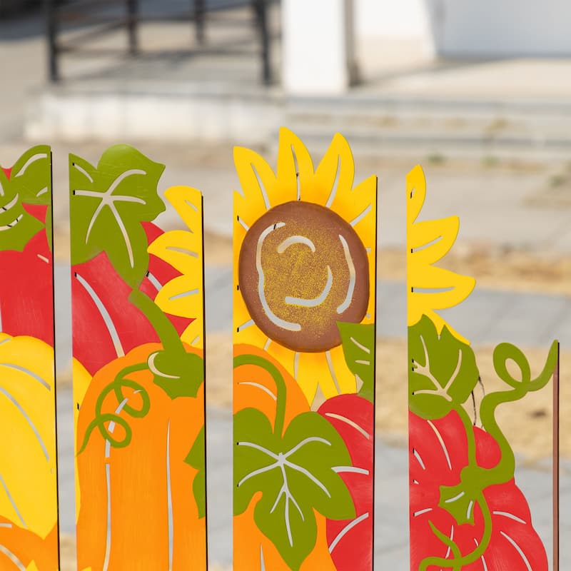 Glitzhome Fall Metal Pumpkin Patch Combo Yard Stake Highland Cow Wall Decor for Thanksgiving