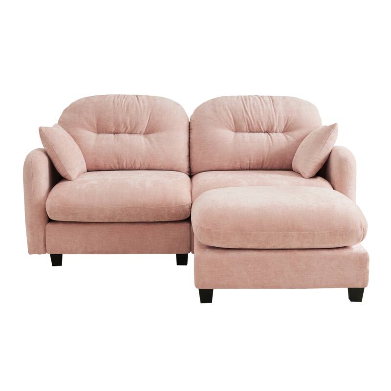 2 Seat Chenille Sofa Round Arms Sectional Sofa, Modern 74" Tufted Back Couch with Ottoman for Lving Room, Small Space