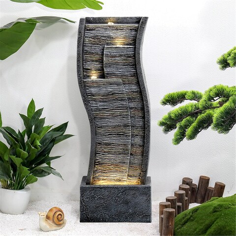 3-Tier Contemporary Curves Water Fountain with Lights