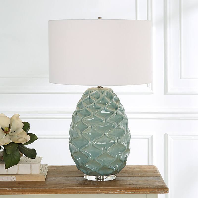 Handcrafted Table Lamp with Drum Shade - 32" - Blue