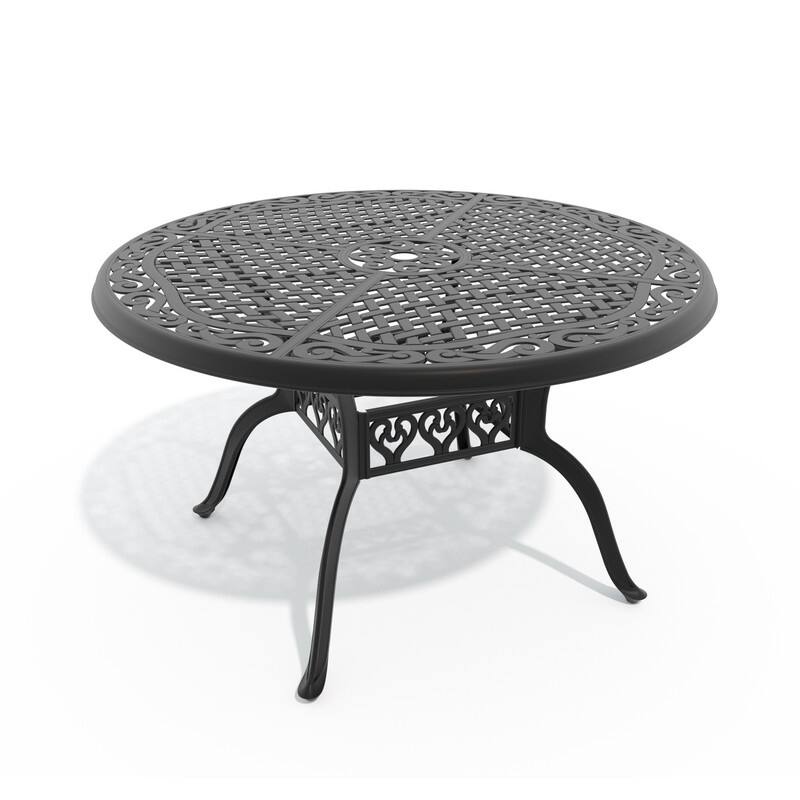 48.03 in. Black Round Cast Aluminum Patio Dining Table
