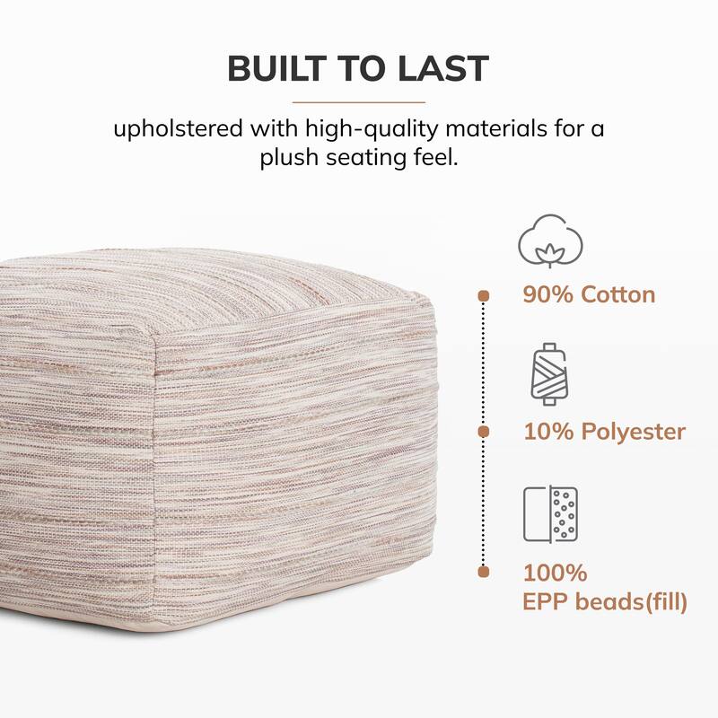 Jani Joya 22 x 22 x 16 Square Gray Pouf Ottoman - Handmade Footrest for Living Room, Bedroom
