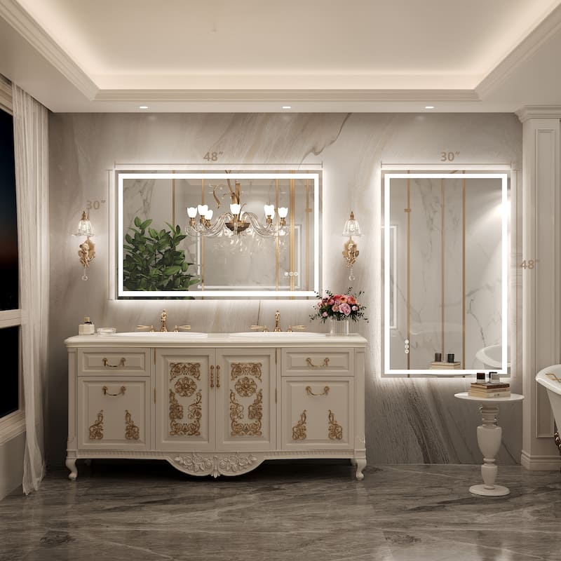 Frameless LED Front Light and Backlit 3 Colors Dimmable Anti-Fog Wall Bathroom Vanity Mirror