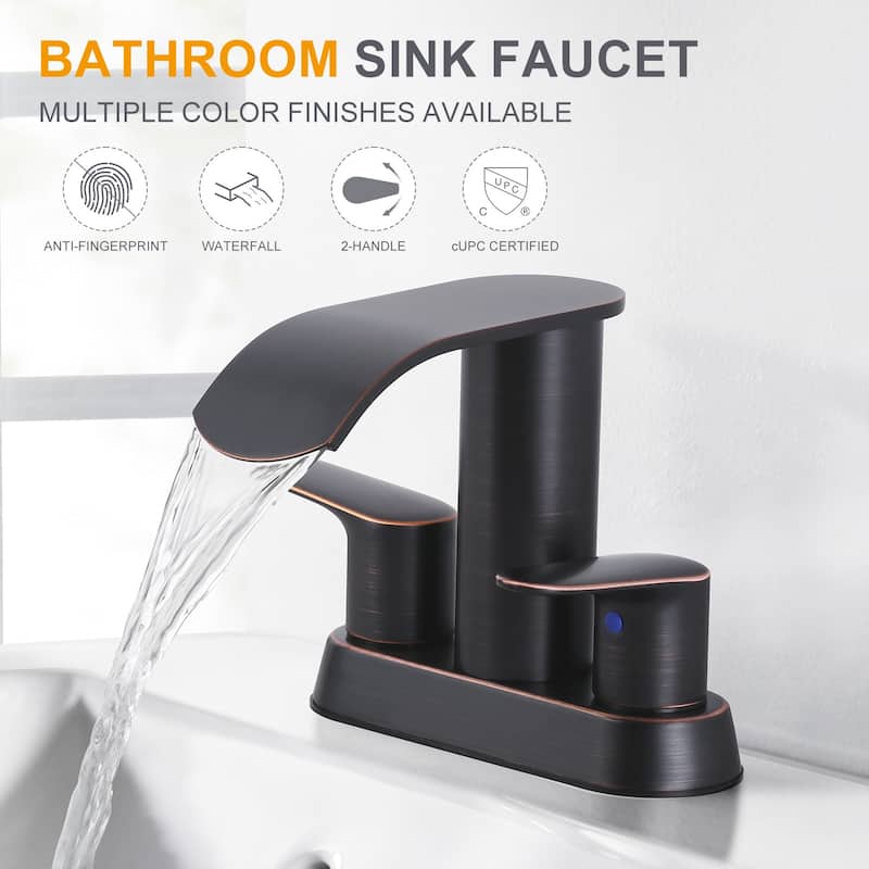 WOWOW 4 in. Centerset Double Handle Waterfall Bathroom Sink Faucet