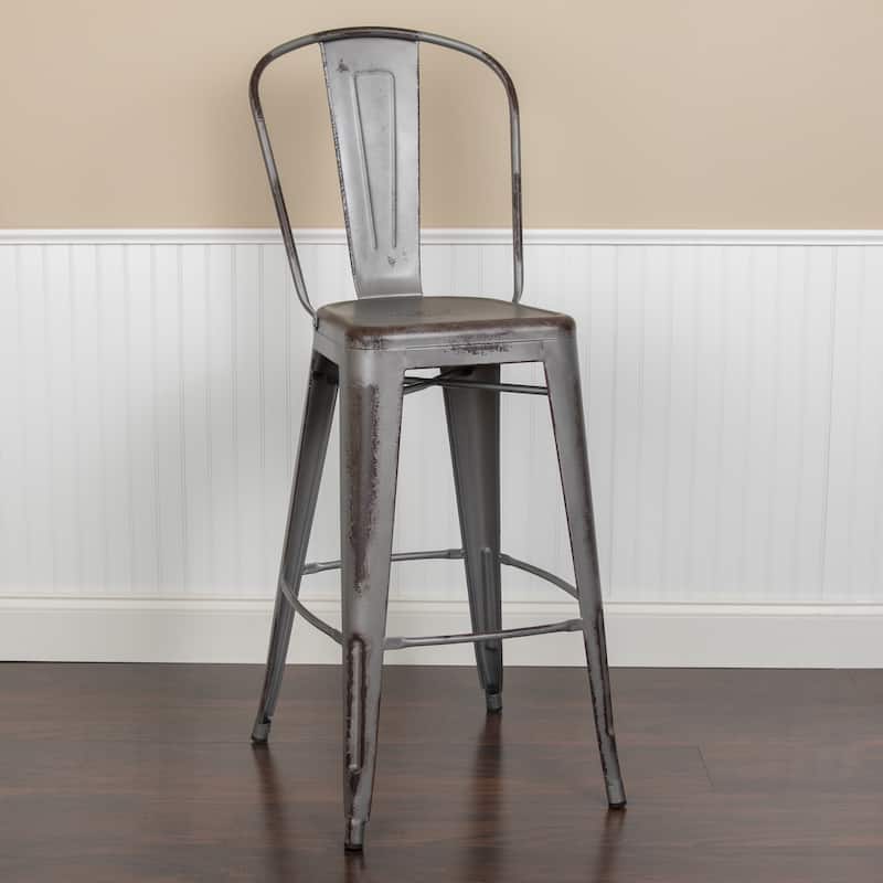 30-inch Distressed Metal Indoor/Outdoor Barstools (Set of 4) - 19"D x 18"W x 46"H