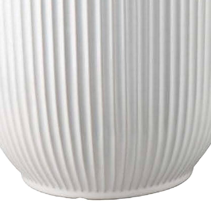 Modern 2-Piece Glossy White Ribbed Ceramic Planter Set with Drainage
