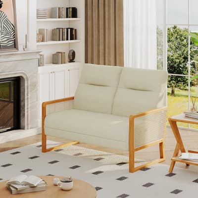 48.1" Modern Upholstered Loveseat Sofa for Small Space with Rattan Arms
