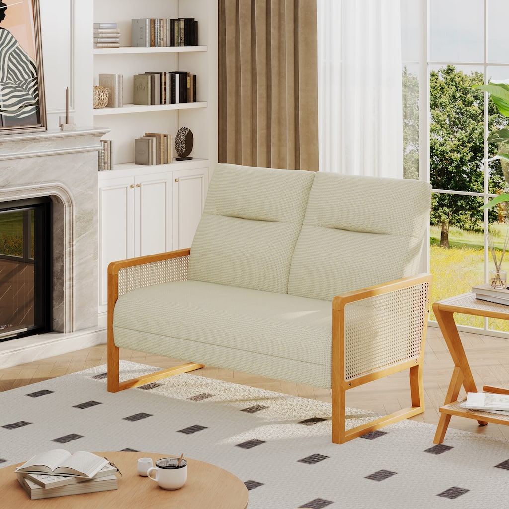 48.1" Modern Upholstered Loveseat Sofa for Small Space with Rattan Arms