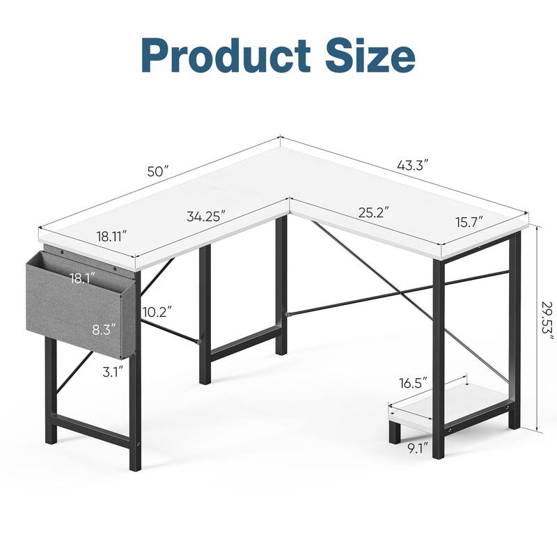 49-inch L-Shaped Computer Office Desk with Storage