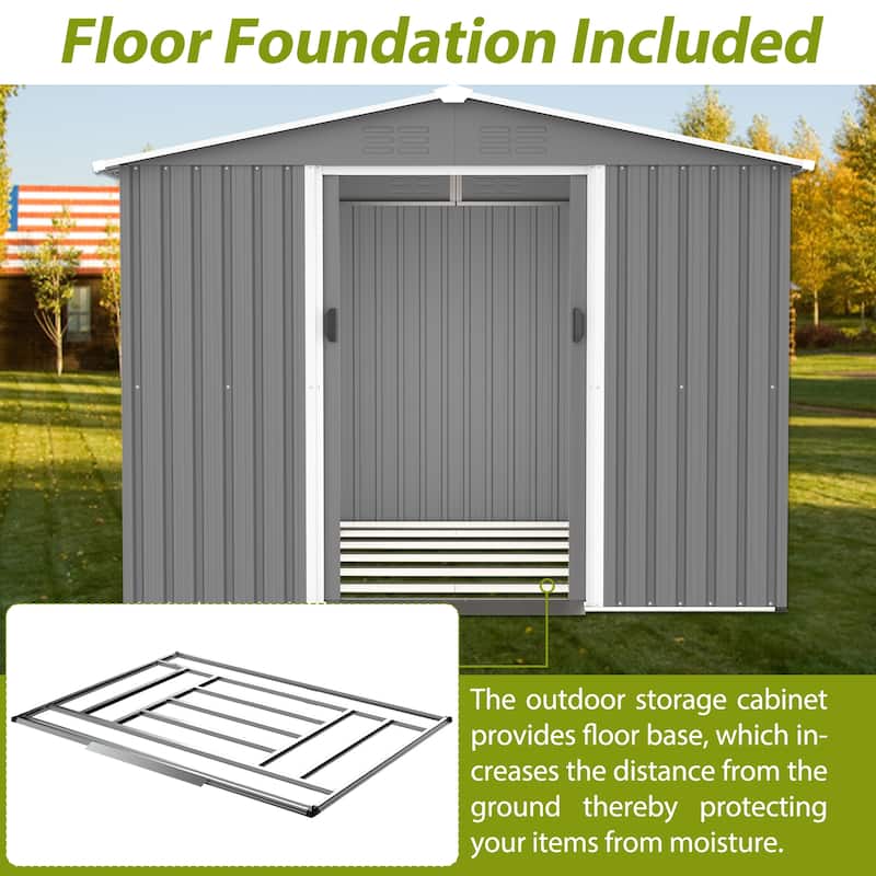 GDFStudio - Evelyn Spacious Outdoor Waterproof Tool Storage Shed with Durable Metal Frame