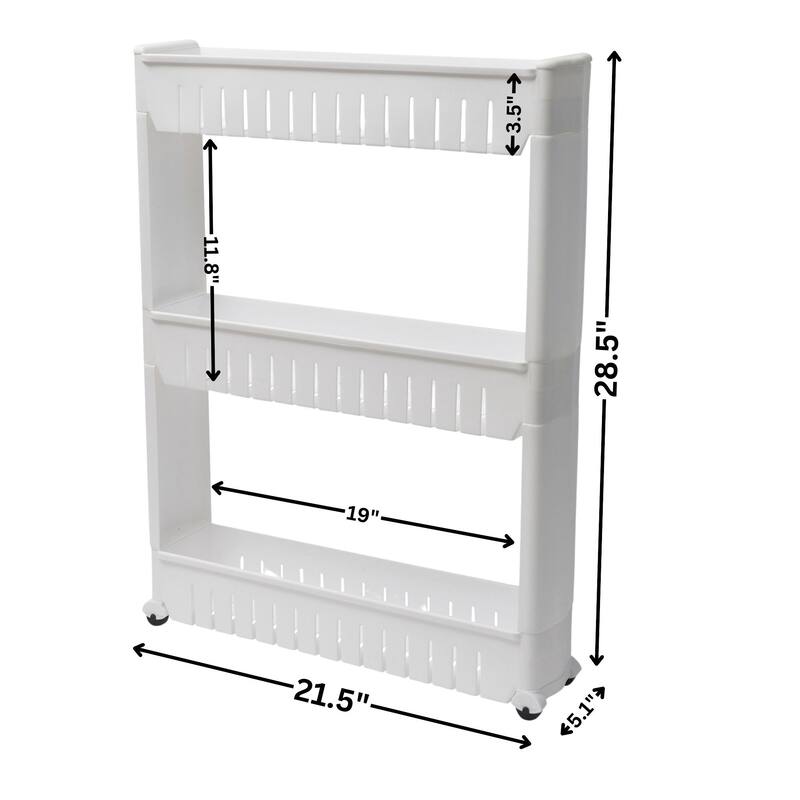 Multi-Purpose Slim Rolling Cart - 3-Tier Utility Organizer - 28.5" H x 21.5" L x 5.1"W