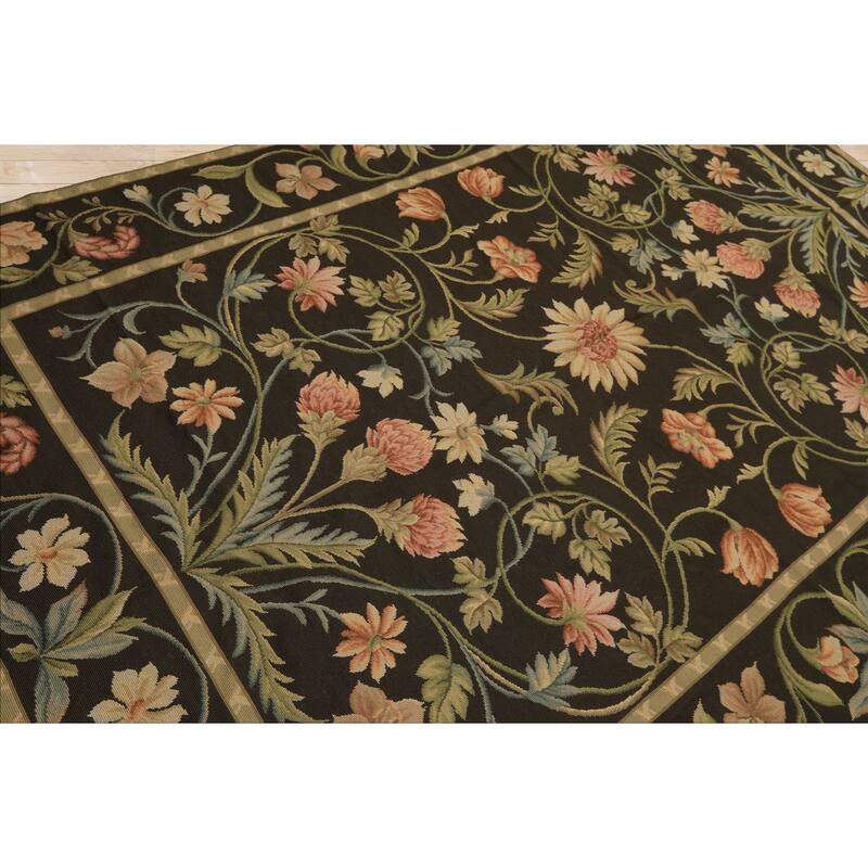 6x9 Hand Woven Flatweave Wool Brown Needlepoint Asmara Traditional Botanical Rug - 6' x 9'