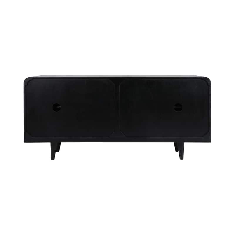 Wood and Oak Veneer Cabinet with Circular Panel Design - 63" Black - 63" x 15" x 30"