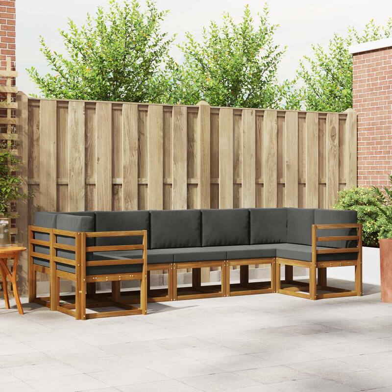 vidaXL Outdoor Sofa Set with Cushion 7 pcs Natural and Anthracite - 119.69 x 49.80 x 28.74 in