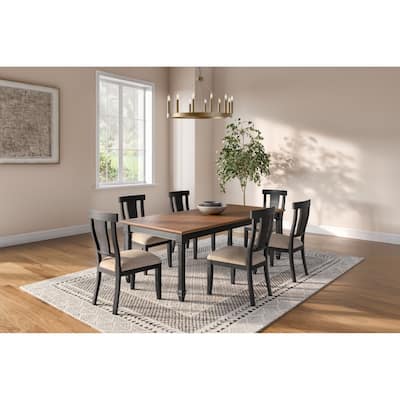 Traditional Wood Kitchen Extension Dining Table and Six Chairs, Black
