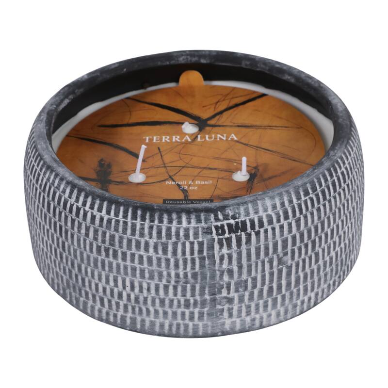 Decorative Textured Ceramic Neroli and Basil Scented Candle