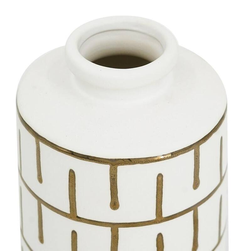 9" Ivory And Gold Geometric Round Ceramic Table Vase - 5.70