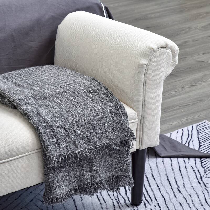 HomCom Linen Upholstered Vanity Accent Ottoman Bench With Armrests - 18*52*23