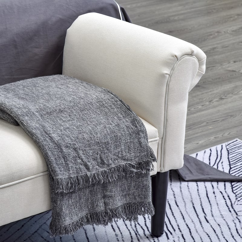HomCom Linen Upholstered Vanity Accent Ottoman Bench With Armrests - 18*52*23