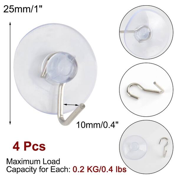 4pcs Suction Cup Hooks 1" Diameter Removable Metal Hook Vacuum Hooks Hangers - Clear