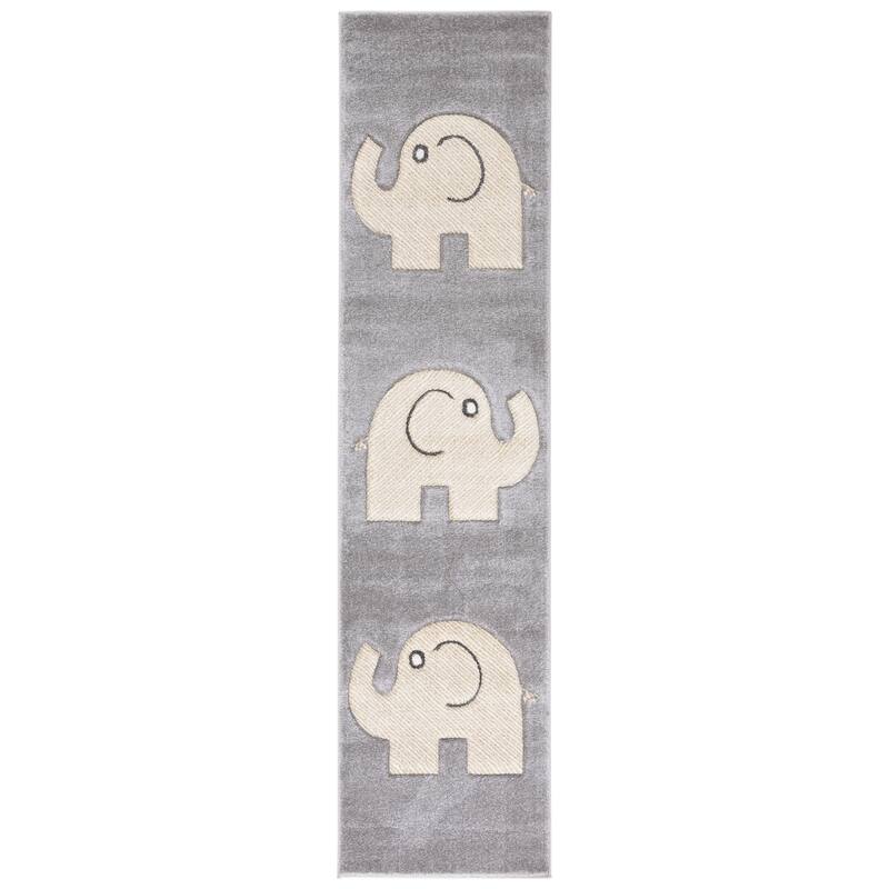 SAFAVIEH Carousel Kids Darby Elephant Rug - 2' x 8' Runner - Grey/Ivory - Runner
