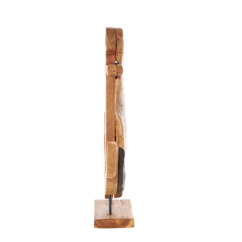 Brown Teak Wood Handmade Anchor Decorative Sculpture with Mosaic Live Edge Pieces