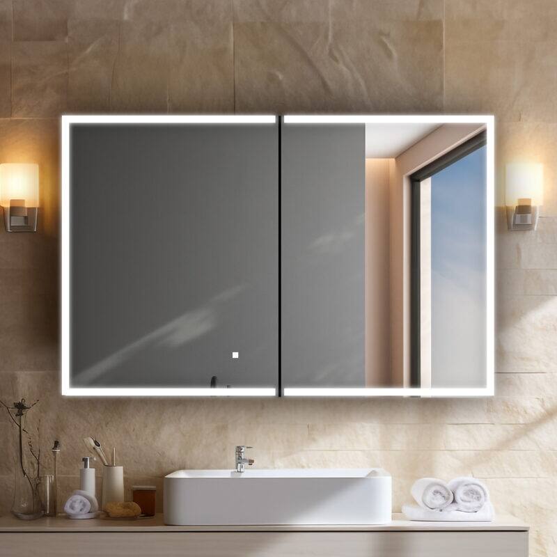 AQUADOM Edge Royale 48W Bathroom Led Lighted Medicine Cabinet Defogger ... - Luxury Bathroom Mirrors With Electrical Outlets
