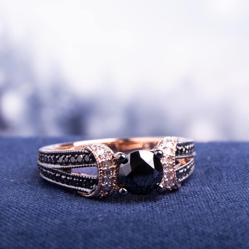 Miadora 10k Rose Gold 1ct TDW Black and White Diamond Split Shank Engagement Ring