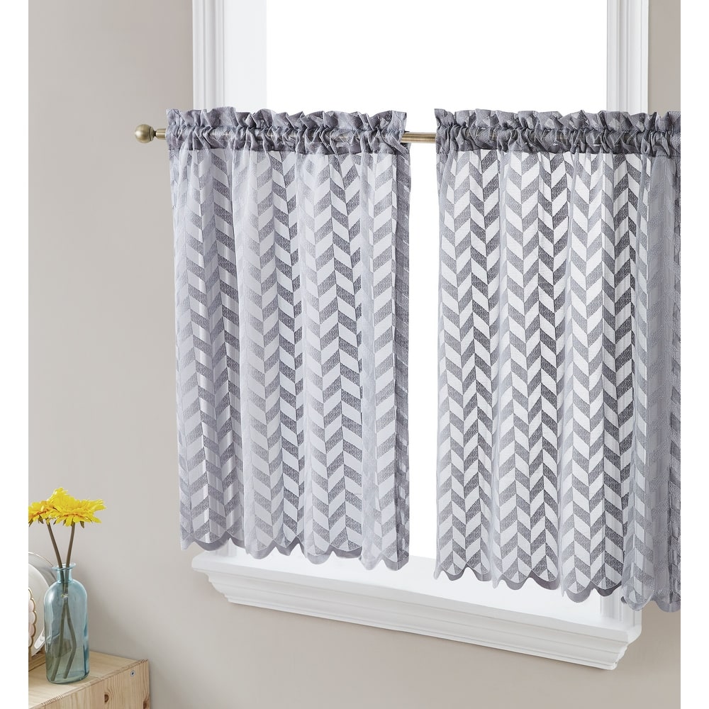 HLC.me Herringbone Lace Sheer Kitchen Cafe Curtain Tiers Swags Valance for Small Windows & Bathroom