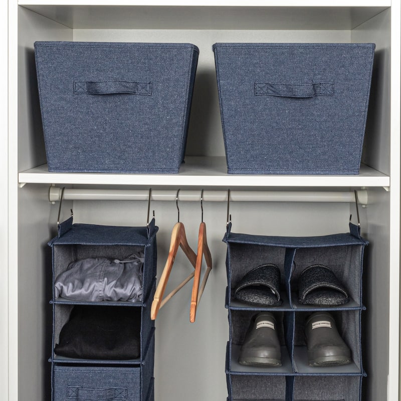 Household Essentials Tapered Fabric Hard-Sided Storage Bins with Cloth Handles - 12.0"L x 14.0"W x 10.0"H