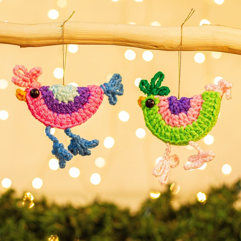Novica Handmade Cheeky Chickens Crocheted Ornaments (Pair)