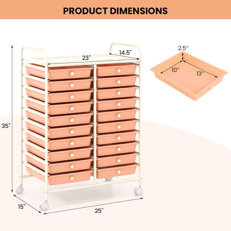 Gymax 20 Drawers Rolling Storage Cart Art Craft Organizer on Wheels