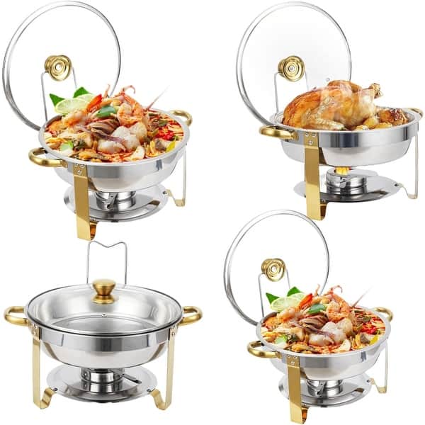 Chafing Dishes for Buffet, 5QT Stainless Steel Buffet Serves and Warmers - 4PCS GOLD