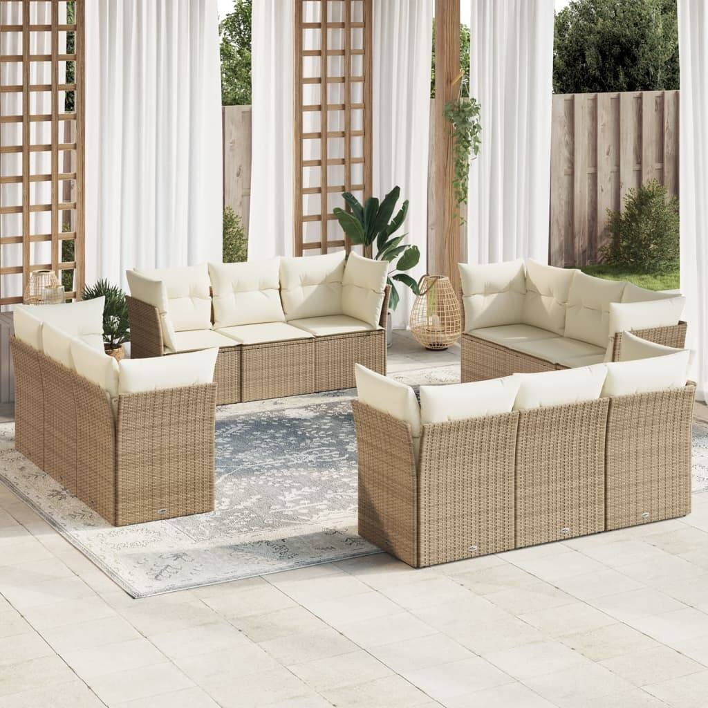 vidaXL Patio Sofa Set Beige PE rattan Large Modular - 24.4 x 24.4 x 27.2