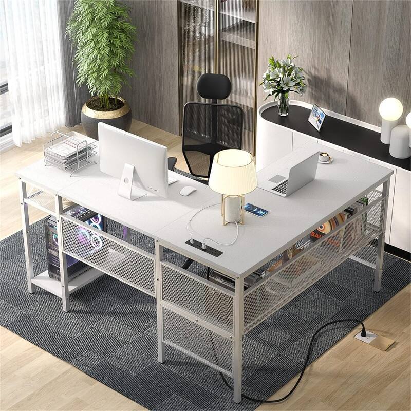 L Shaped Desk with USB Charging Port and Power Outlet