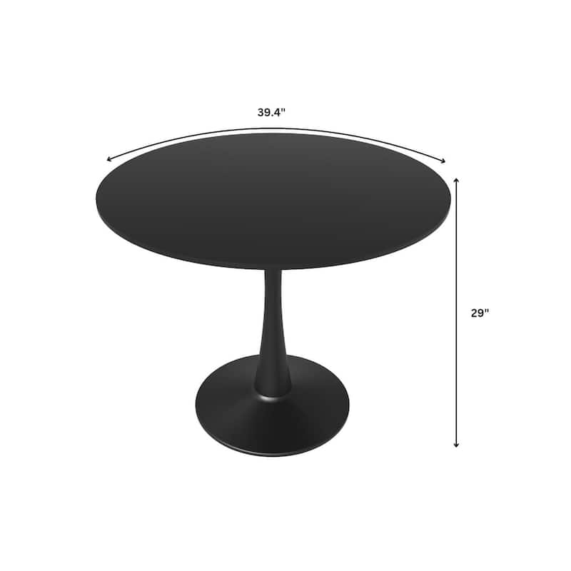 LeisureMod Bristol 40" Round Dining Table for 4 with MDF Wood Tabletop in Black Steel Base for Kitchen & Dining Room