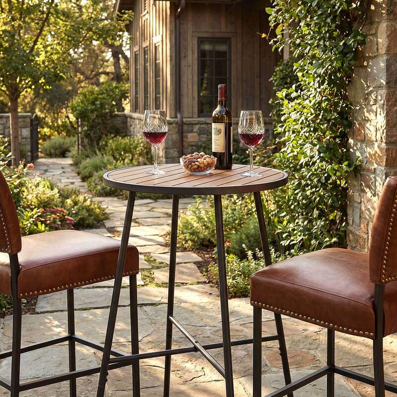 Costway 41” Bar Height Patio Table with Acacia Wood Top, Metal Frame - See Details