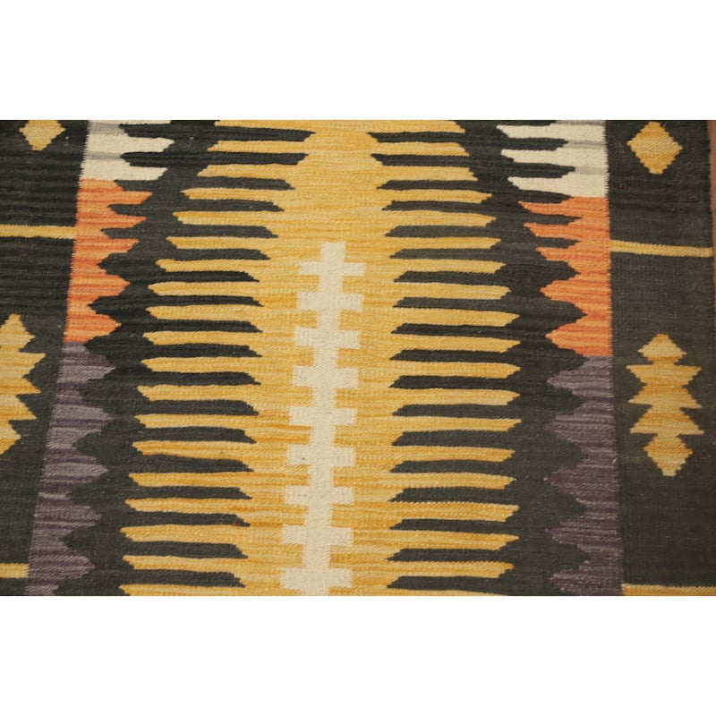 Hand Woven Oriental 100% Wool Carpet Southwestern Tribal Multi-Colored Kilim Runner Rug - 12' 0'' X 2' 8''