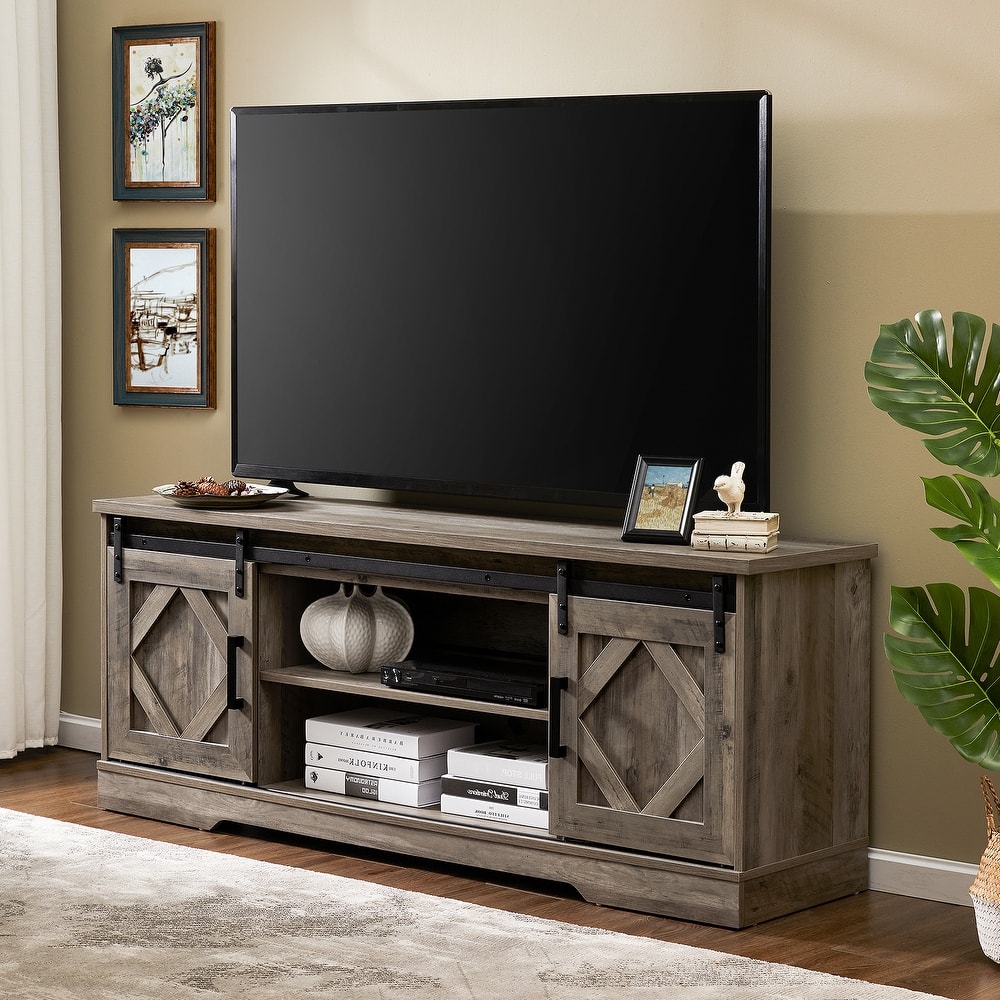 WAMPAT Sliding Barn Door 59-inch Wood TV Stand Storage Cabinet