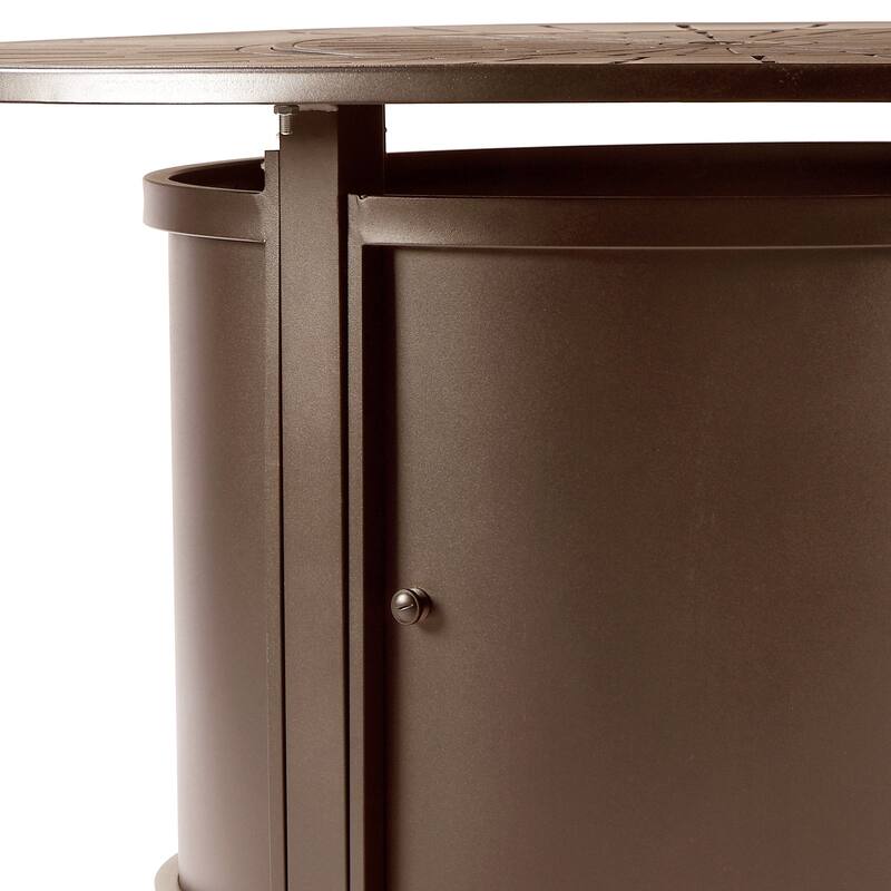 Aluminum Outdoor 44 in. Round Propane Fire Table with Fire Beads, Lid and Fabric Cover, 57,000 BTUs in Antique Copper Finish