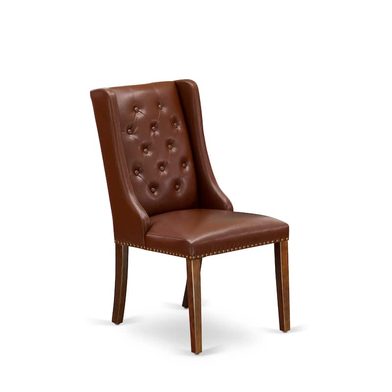 East West Furniture Parson Kitchen Chairs - Button Tufted Nailhead Upholstered Dining Chairs, Set of 2, (Finish & Upholstered)