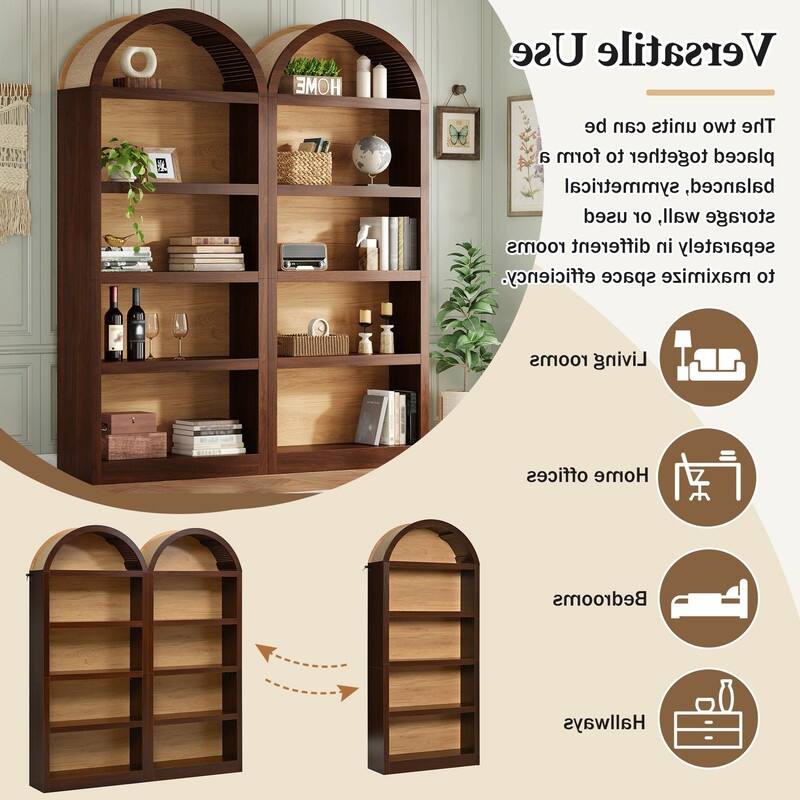 Farmhouse 68.8" Tall Freestanding Bookshelves Set of 2, 5-Tier Display Bookcase Arched Top for Living Room, Bedroom, Home Office