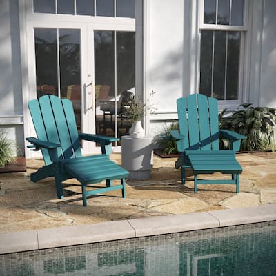 All-Weather Adirondack Chair with Pullout Ottoman & Cupholder