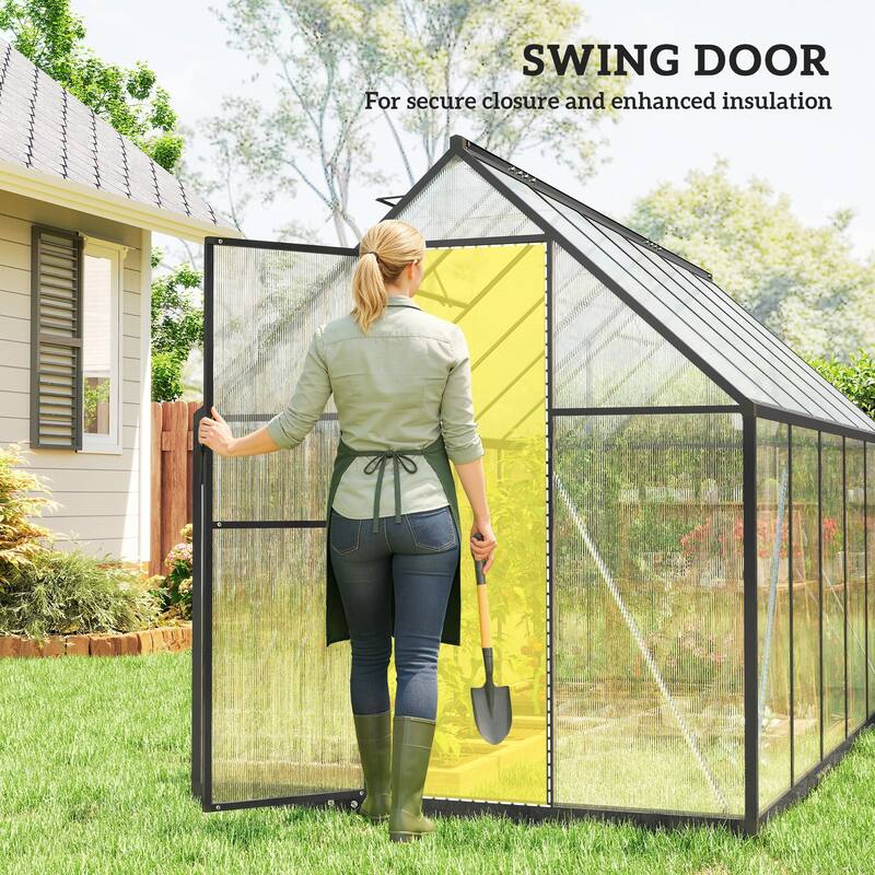 Outsunny 11x6 ft Polycarbonate Greenhouse with Swing Door and Two Adjustable Roof Vents, Aluminum Walk-in Greenhouse