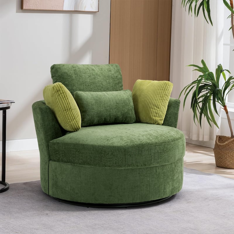 Upholstered Accent Swivel Barrel Armchair Club Chair with Pillows - Green/Corduroy Pillows